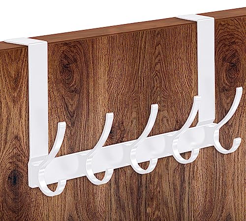 MIVITOOM Over Door Hanger with 5 Hooks Heavy Duty Hooks for Coat Towel Keys and Bag Storage (White) 11CM-WHITE-5HOOKS