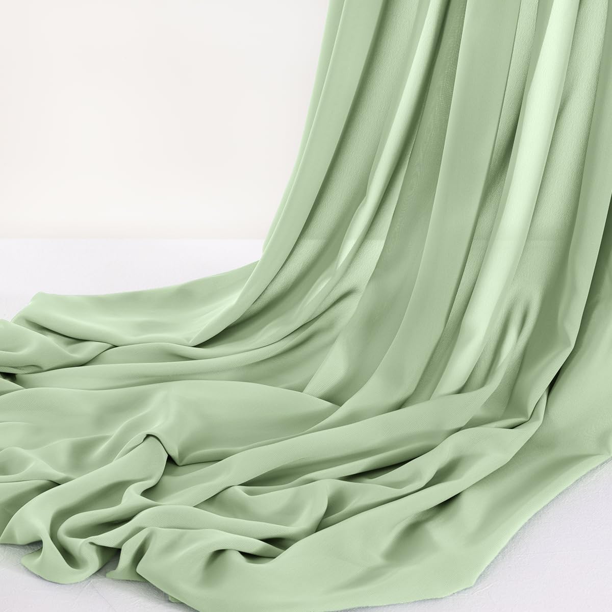 MLMC Sage Green Chiffon Fabric by The Yard Pre-Cut Sheer Chiffon Arch Fabric 3 Yards Airy Continuous Draping Panels 60 inch Wide for Wedding Backdrop Craft Ceiling Decor - 1