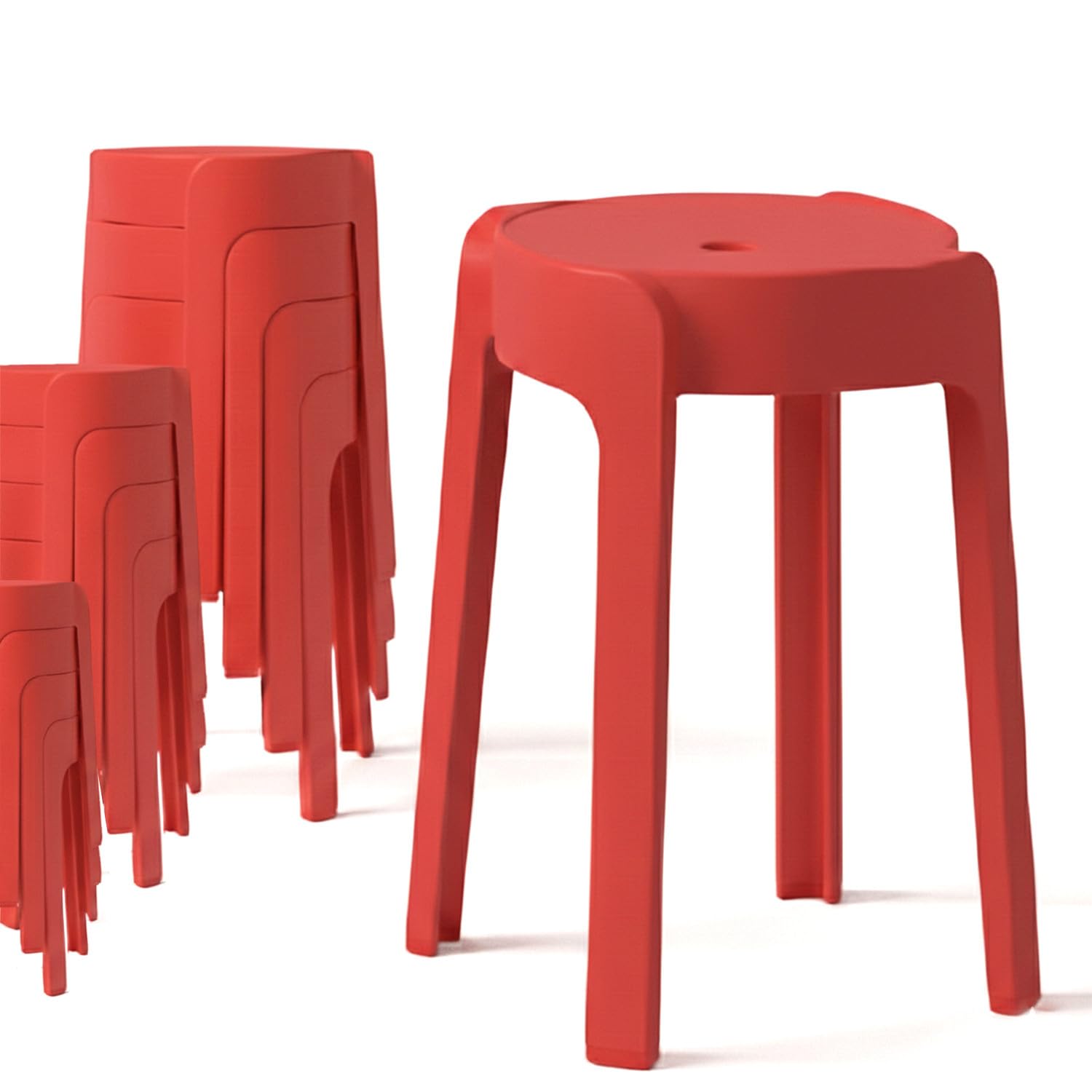 12 Tabourets Gigognes empilables BM Home Tab-Rouge en Plastique, légers pour la Maison, Salle de Classe, Cuisine, Jardin