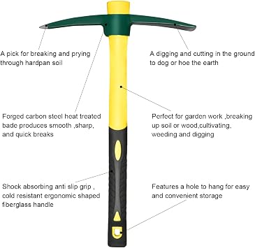 15inch Forged Adze Pick, Weeding Mattock Hoe, Pick Axe,1.4LB