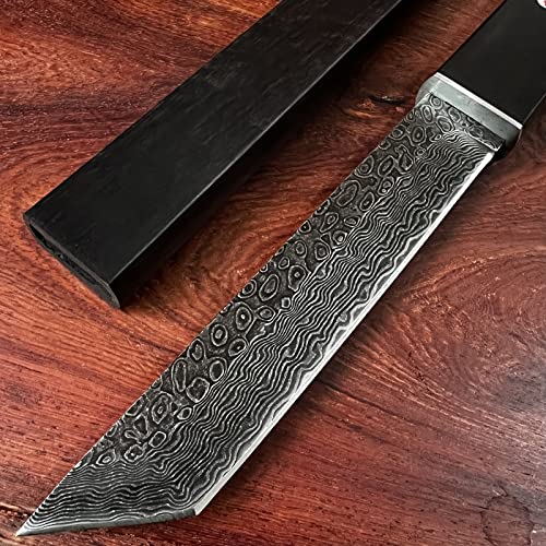 Madsabre Handmade Custom Classic Japan Samurai Tanto Fixed Blade Katana 268 Floors Damascus Vg10 Steel Outdoor Tactical,Combat,Hunting,Survival Knives +Wooden Sheath (Stonewash-Damascus Steel) #TOP4