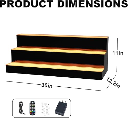 Miniatura 2 de MESAlLUP Estantes de barra de exhibición de botellas de licor con luz LED con control remoto, soporte de barra de 3 niveles de 30 pulgadas, soporte