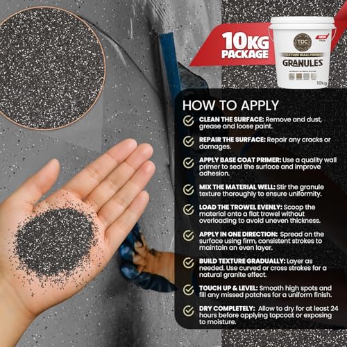Image of The Decor Co. Marble Texture Wall & Floor Paint with 3D Designer Stone and Granite Luxury Finish Washable Water Resistant Acrylic Emulsion for Interior Exterior Home Decor DIY (1Pc, Granuls Black, 10kg)
