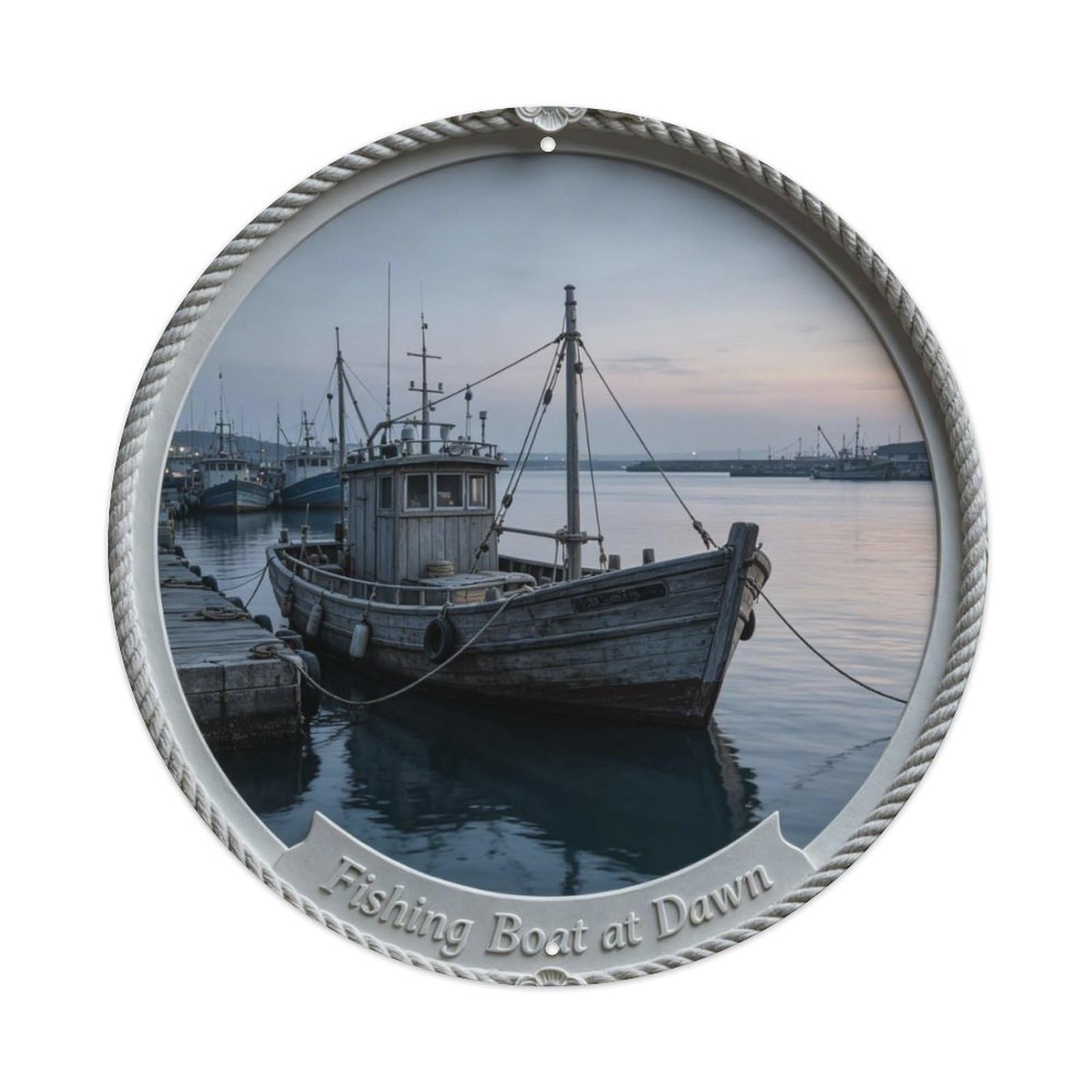 Fishing Boat at Dawn Metal Tin Sign Plaque
