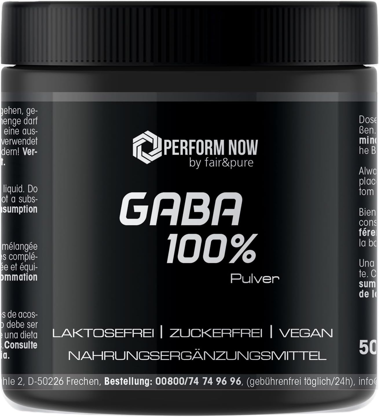 Fair & Pure GABA 100% Powder 500 g Pure Gamma Aminobutyric Acid Powder Swallow-Friendly Dietary Supplement Vegan Lactose & Sugar Free Made in Germany