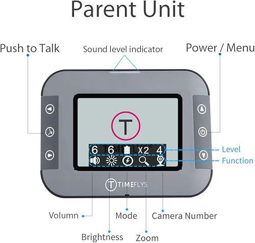 Miniatura 7 de TimeFlys Monitor de video para bebé con cámara y audio C240v pantalla de 2.4 pulgadas, visión nocturna automática, conversación bidireccional,