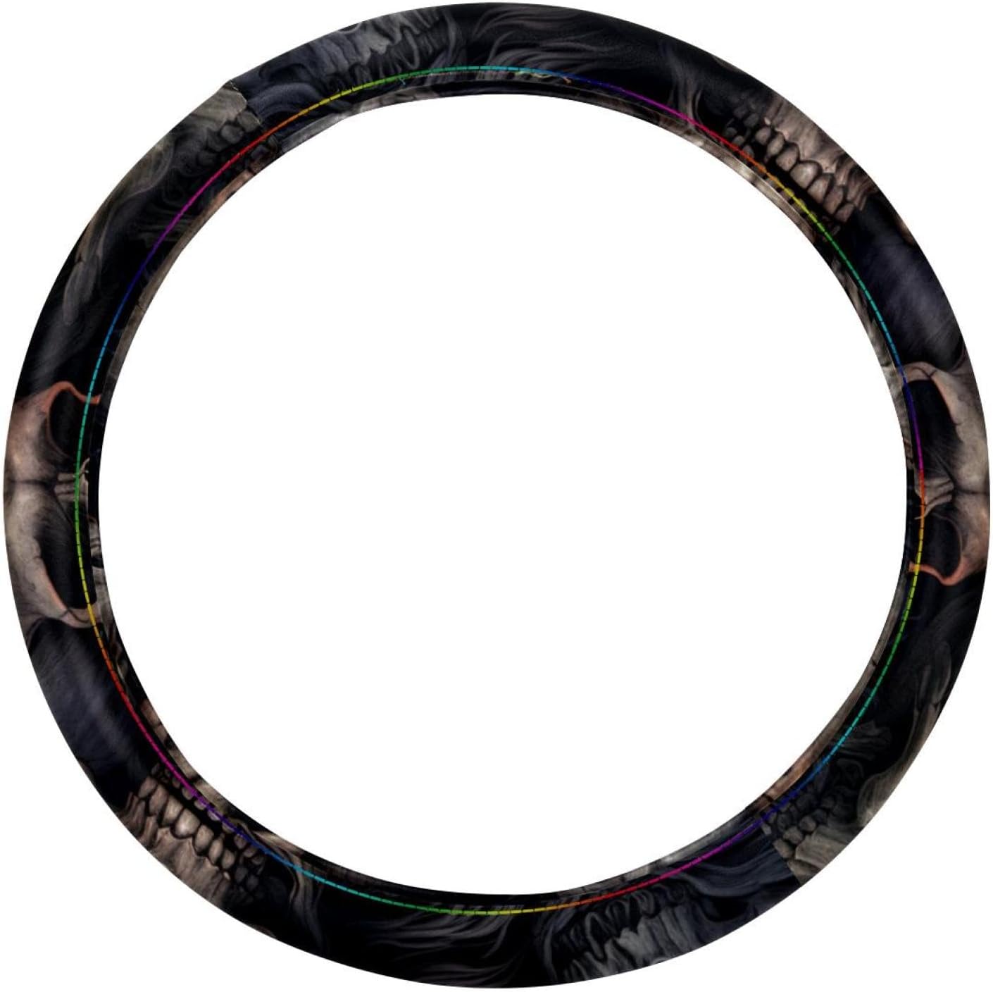 Leather Steering Wheel Cover for Women, with Skull L Universal Fit 14.5-15 inch Anti-Slip Car Steering Wheel Protector Car Interior Accessories for Vehicle SUV Trucks