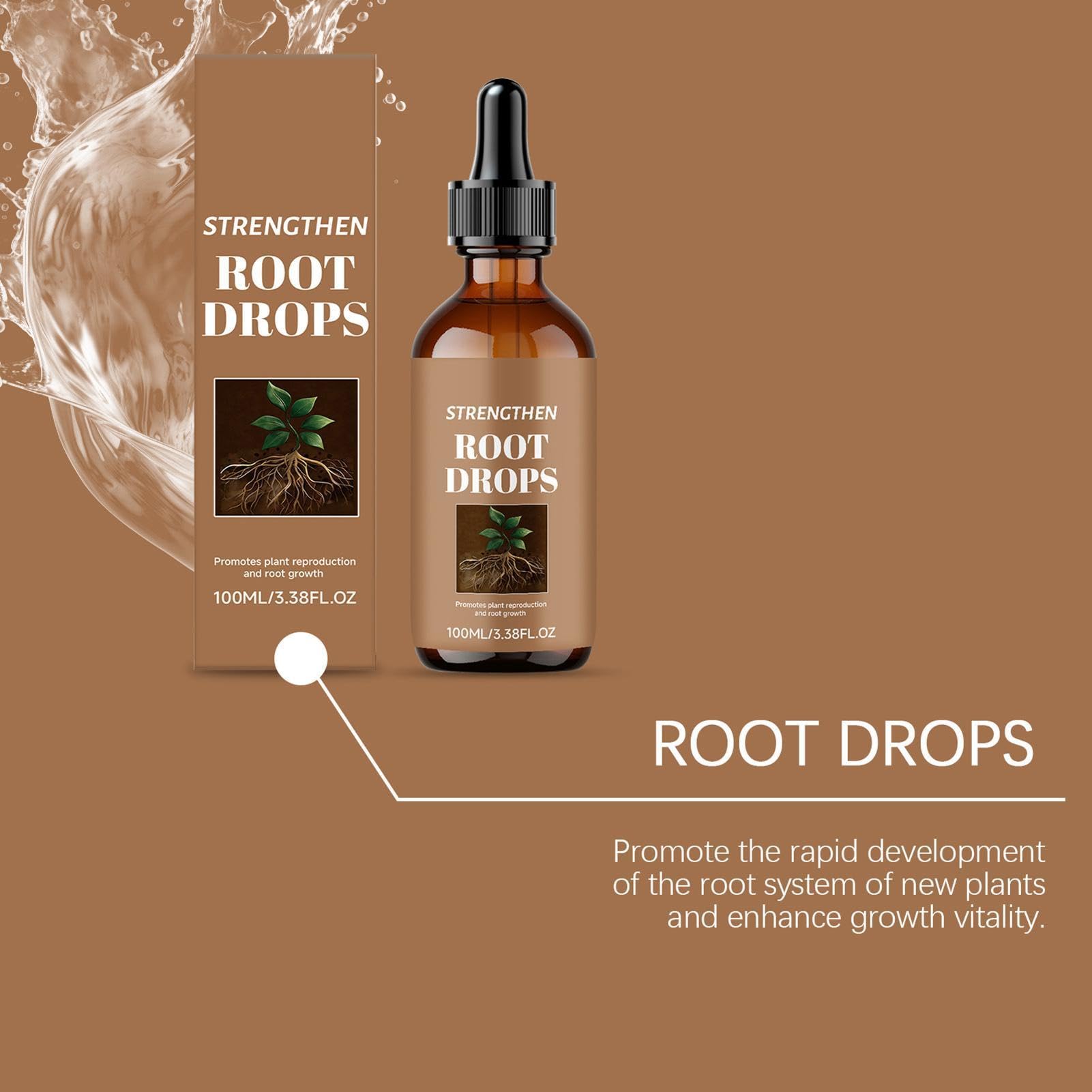 Root Growth Drops, Plant Support Supplement, 100ml Liquid Root Booster with Nourishing Feature, Garden Fertilizer Solution, Hydroponic Plant Aid with Design, Indoor Outdoor Use for Bonsai Orchid