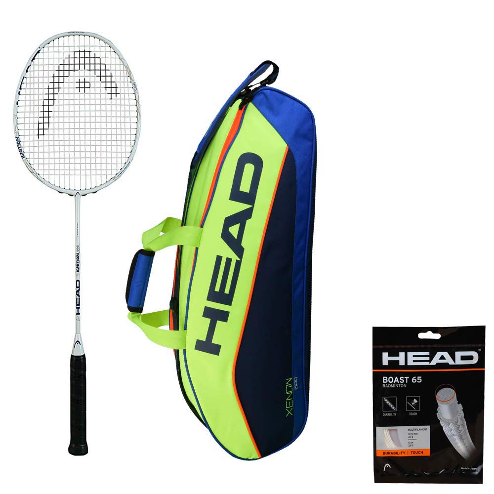 head ignition 500 badminton racket with kitbag xenon 600 and boast 65 badminton string blue