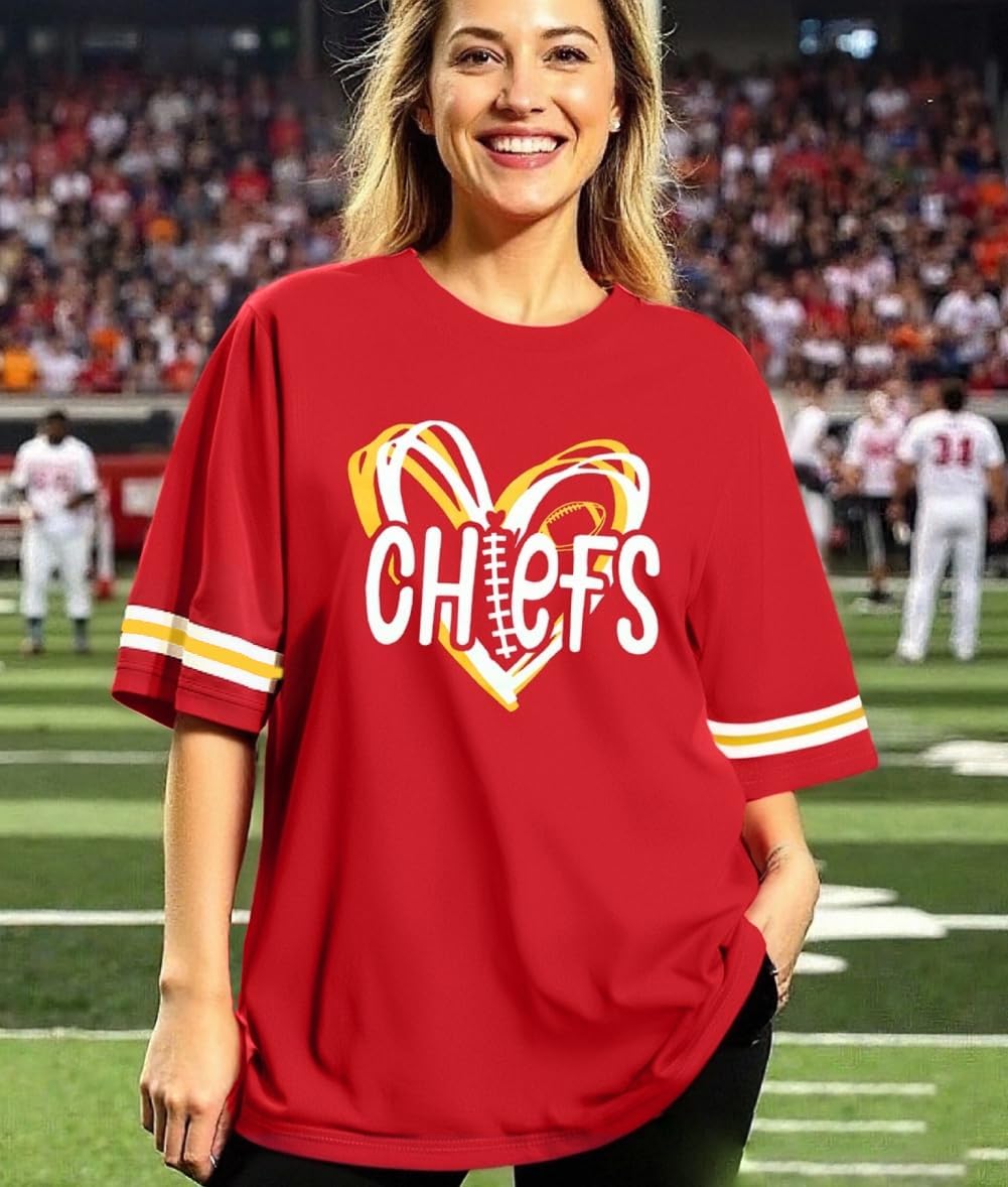 Football Shirt Women Game Day Tshirt Football Season Short Sleeve Tops Team Fans Heart Graphic Outfits Merch - Image 6