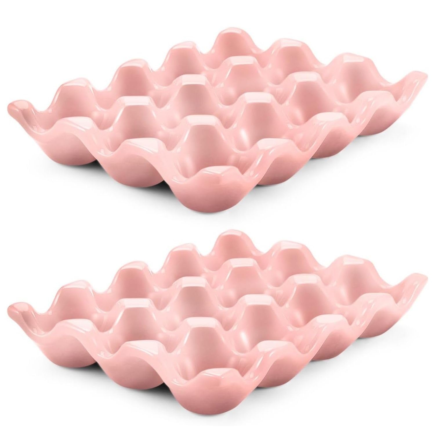 Flexzion Soporte cerámico para 12 huevos - Bandeja de porcelana para una docena, contenedor y organizador de almacenamiento, soporte decorativo para servir, para frigorífico, encimera y