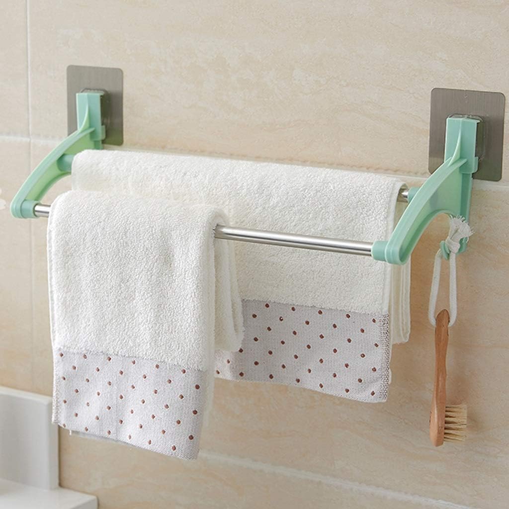 LYGXWJFC Toallero, Barra de baño Doble sin perforación, Soporte Organizador de Almacenamiento Adhesivo con 2 Ganchos