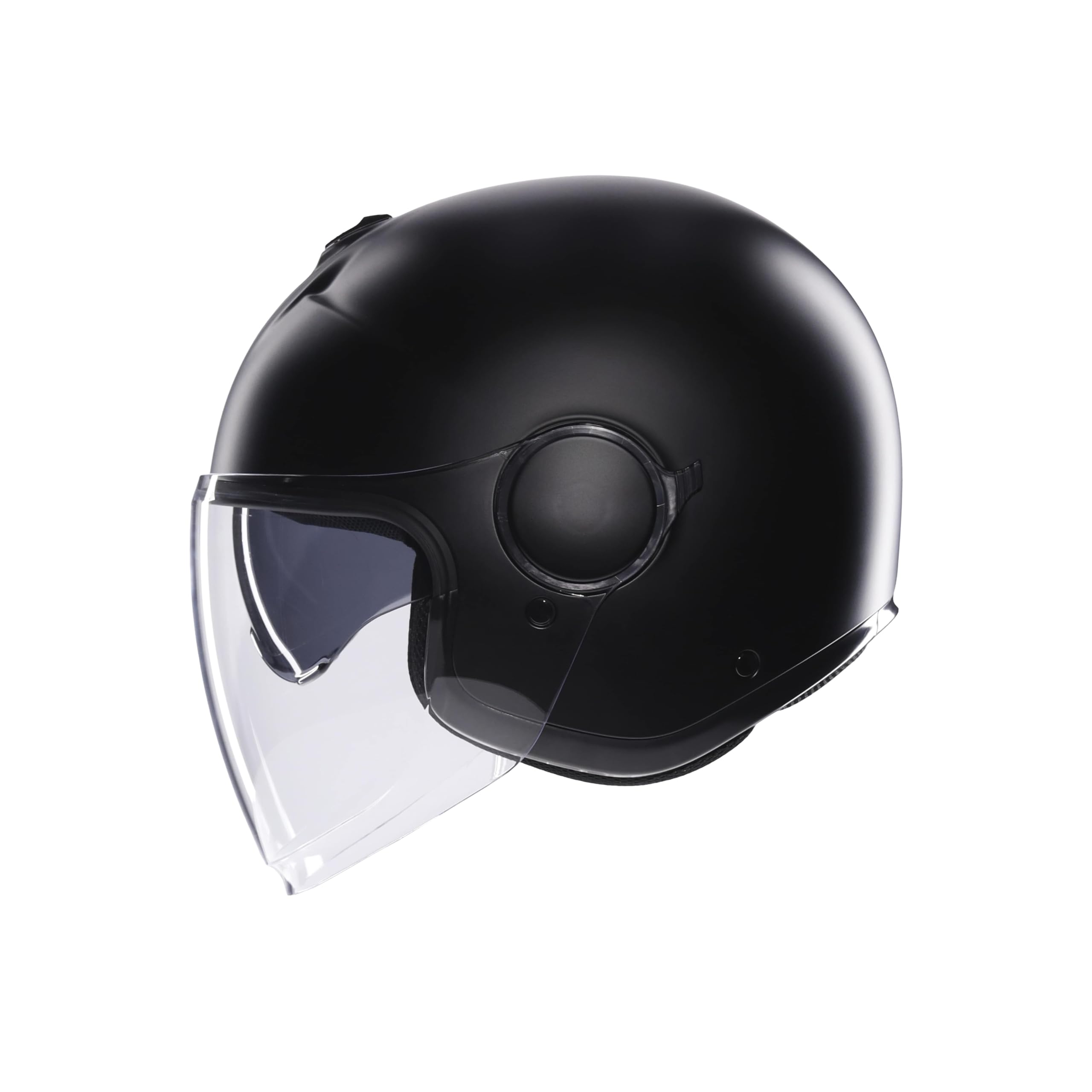AGV - ETERES E2206, Casque Moto Jet Unisexe, Casque Moto Ouvert avec Anneau Antivol, Visière Anti-Rayures et Anti-UV, Technologie d'Absorption Instantanée de la Sueur, Matt Black, M