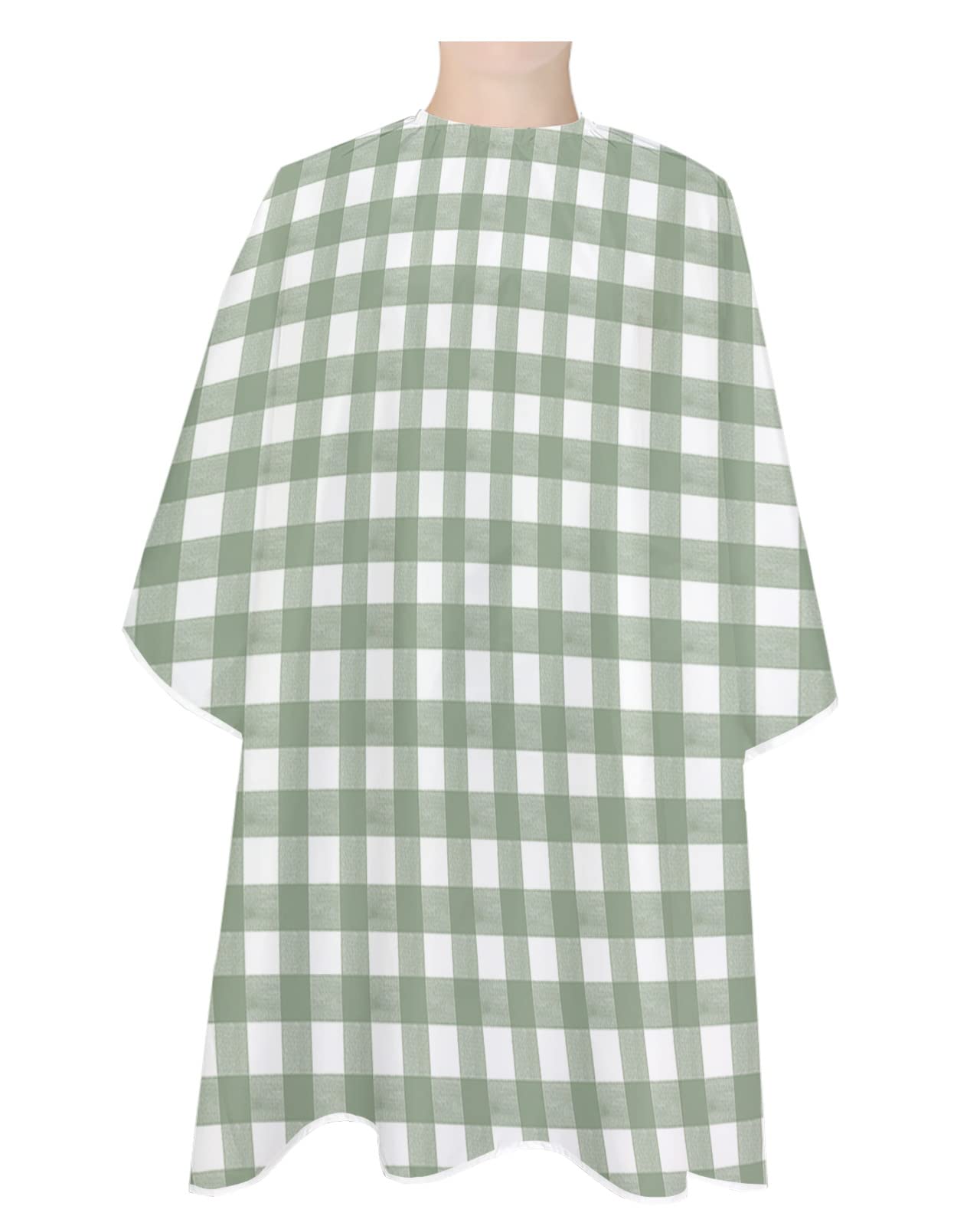 Sage Green Barber Cape - Salon Hair Cutting Cape for Women,Men,Kids,Adults,Haircut Cape with Adjustable Elastic Neckline Stylist Cape Gown Accessories Country French Rustic Buffalo Plaid Check