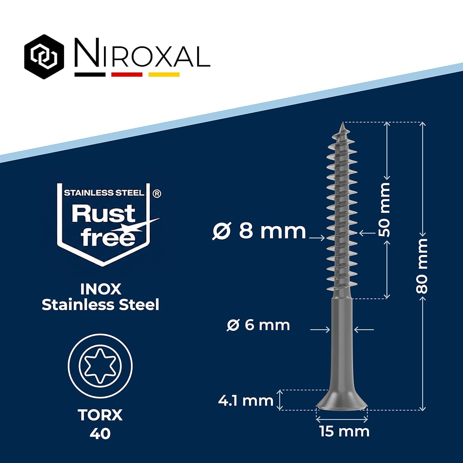 Edelstahl Holzschrauben V2A A2 Senkkopf Torx TX40 – Teilgewinde – 8x80 mm – 400 Stück – Universalschrauben Holz