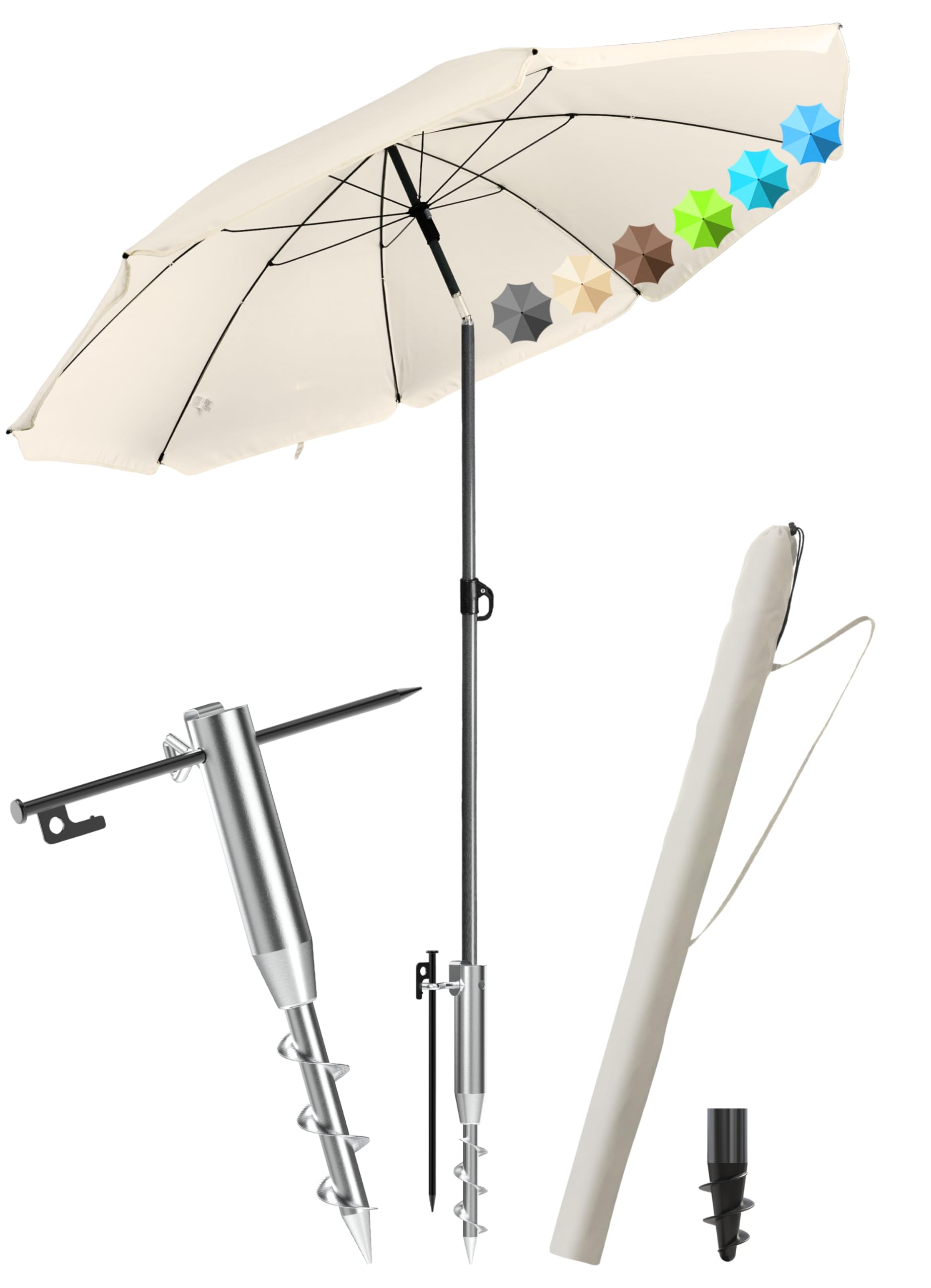 4smile Sonnenschirm Strand SunnyJoy - UPF 50+ Strandschirm Ø 180 cm - Strandschirm windfest stabil als sicherer Sonnenschutz Strand und Balkon, Sonnenschirm mit Schutzhülle