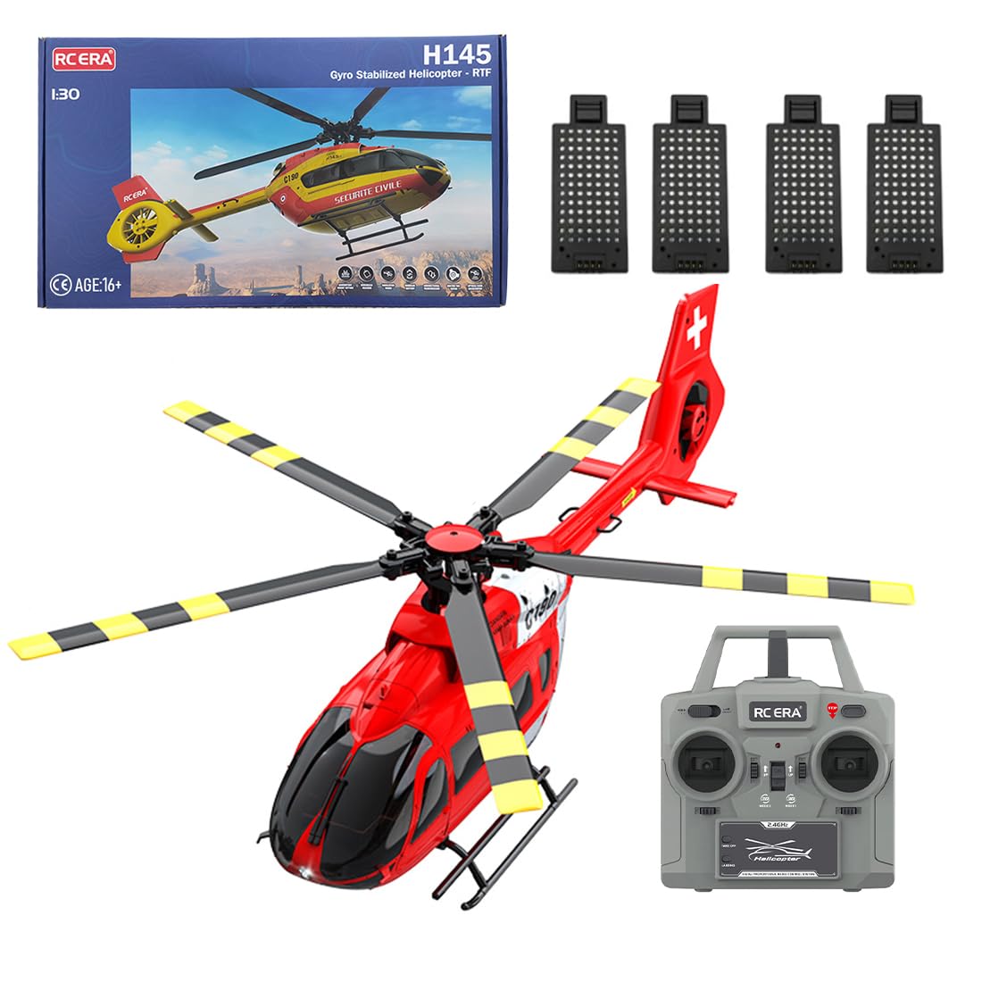 TENIREALX RC ERA C190 RC Helicopter for Adults & Beginners, 1/30 Scale 6CH Single-Rotor Flying Aircraft with 6 axis Gyro, Dual Brushless Motors & Optical Flow Positioning- RTF / 4 Battery