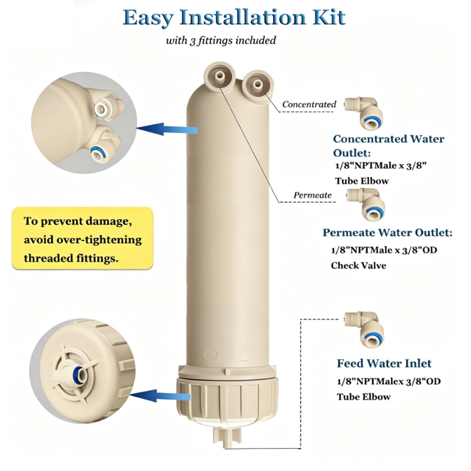 Filtr membranowy RO 400 GPD z obudową, z kluczem, złączką, zaworem zwrotnym, System filtracji wody pitnej pod zlewem Fit Home RO