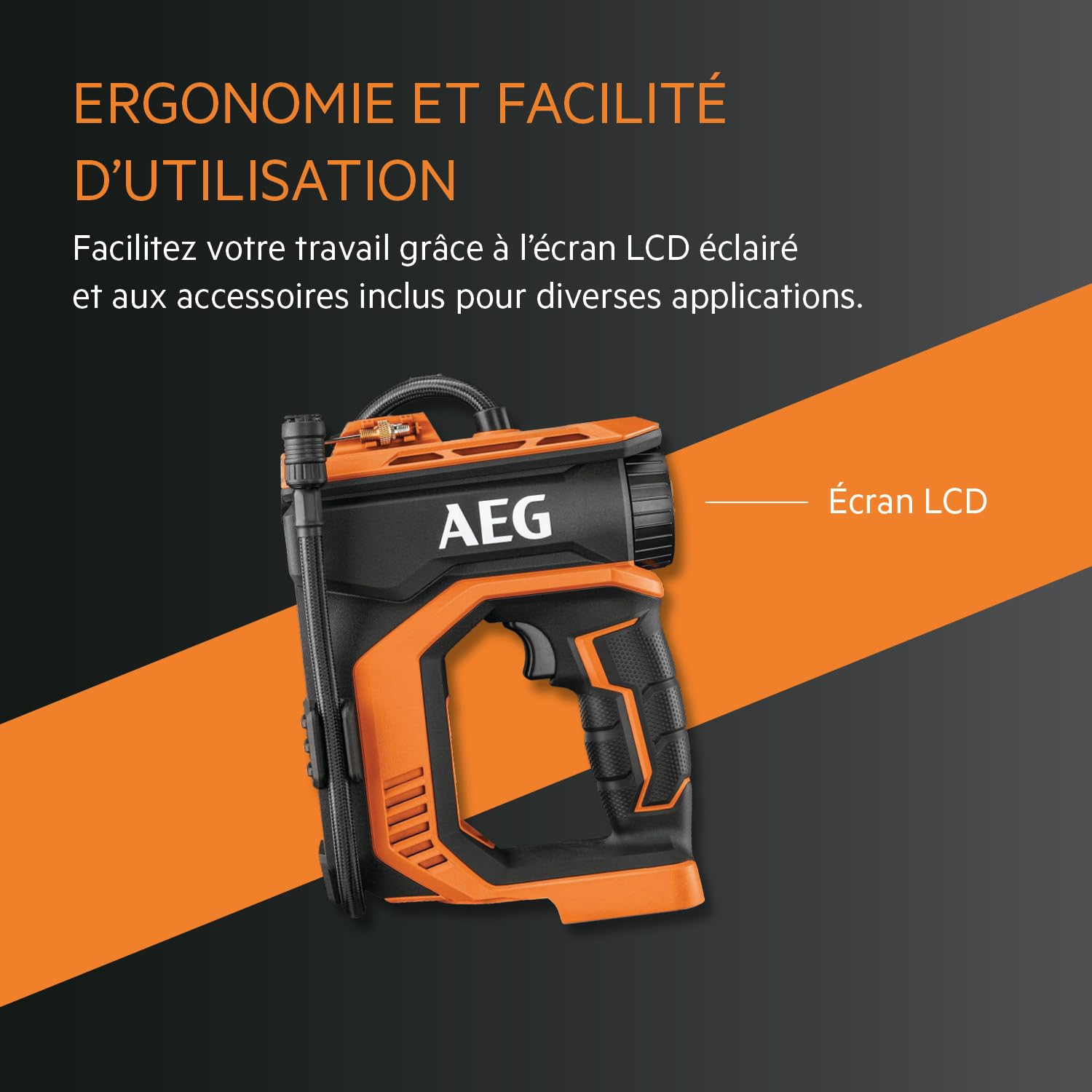 AEG - Mini compresseur 18V, pression max 10,3 bars / 150 PSI, 3 embouts, (sans batt. ni chargeur) BK18C-0
