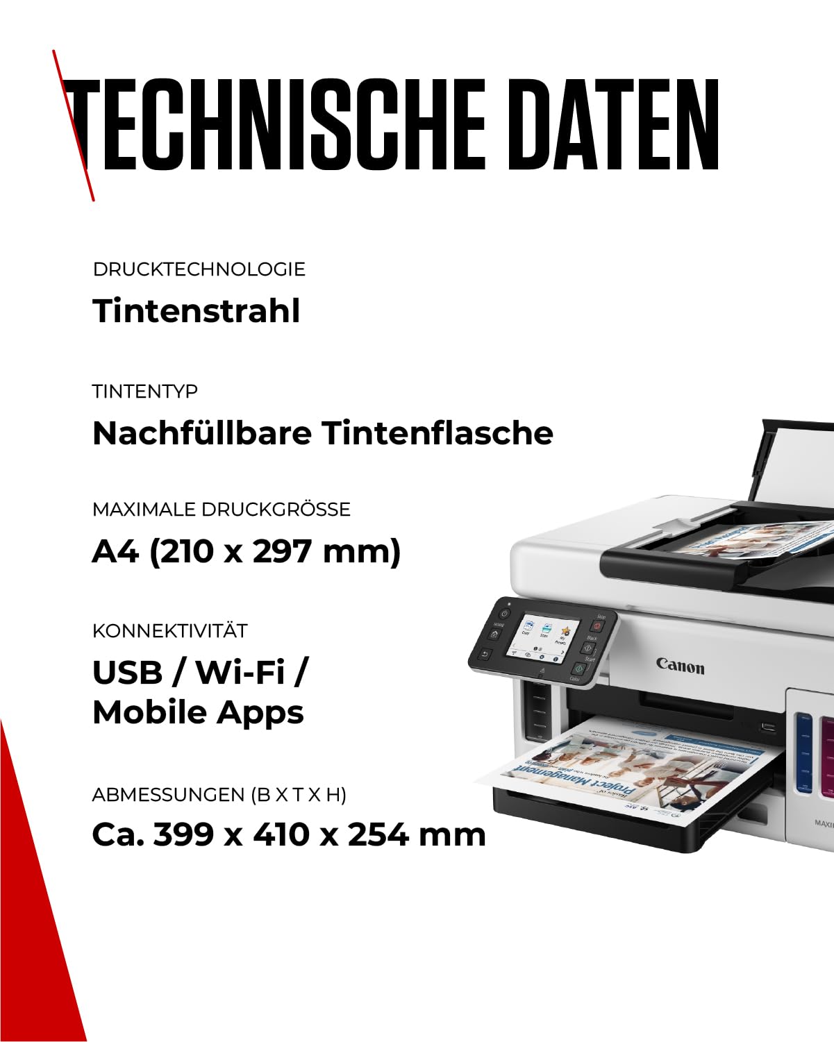 Canon MAXIFY GX6050 MegaTank drukarka wielofunkcyjna 3 w 1 (druk atramentowy, kopiowanie, skanowanie, 50 arkuszy ADF, A4, Wi-Fi, LAN, ekran dotykowy LCD 6,9 cm, druk dwustronny, niskie koszty