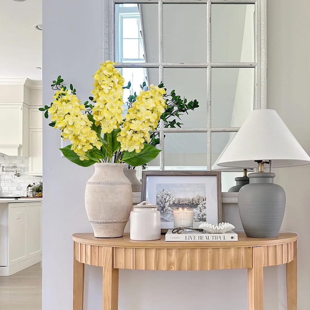 Artificial Hydrangea Flowers Real Touch – 3PCS 24.8" Faux Cone Hydrangea Stems for Tall Vases, Home Décor, Wedding Centerpieces, Floral Arrangements – Butter Yellow - Image 3