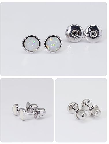 Miniatura 4 de LUCKMORA Aretes de plata de ley 925 con circonita cúbica atornillada para mujer, aretes con cierre de rosca, hipoalergénicos para niñas