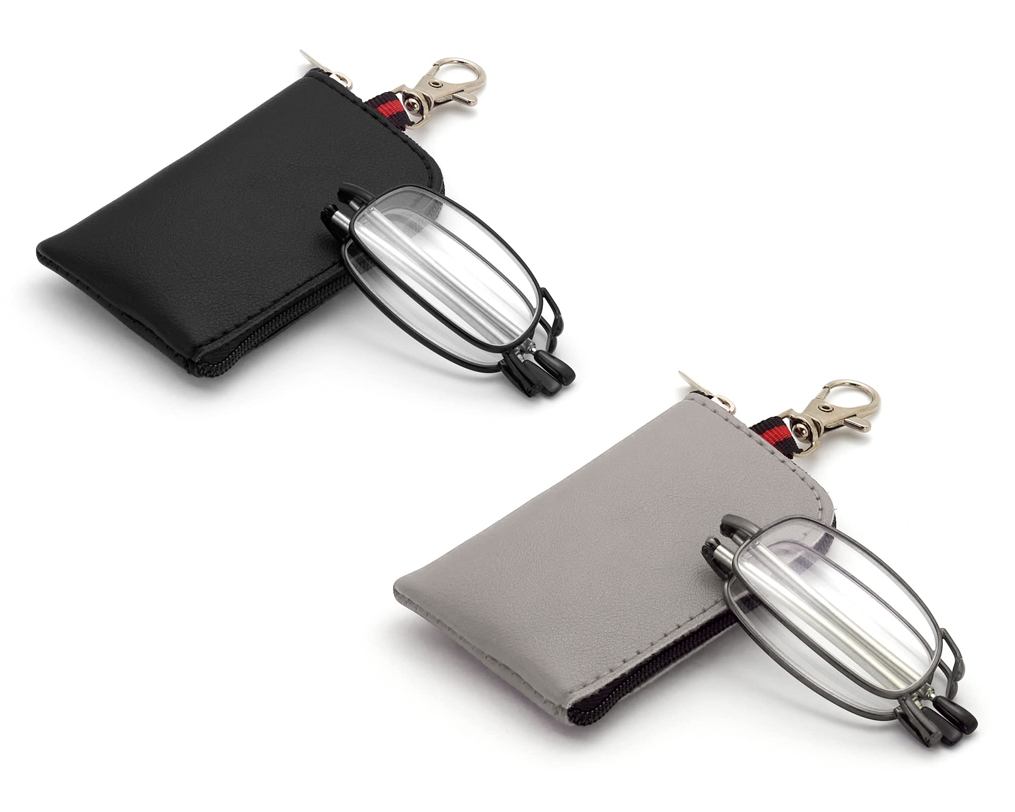 Autojouls Folding Reading Glasses, Key Chain Bag Readers Compact Easy Carry Readers Glasses (2-Pack, Black Gunmetal 1.5 x)