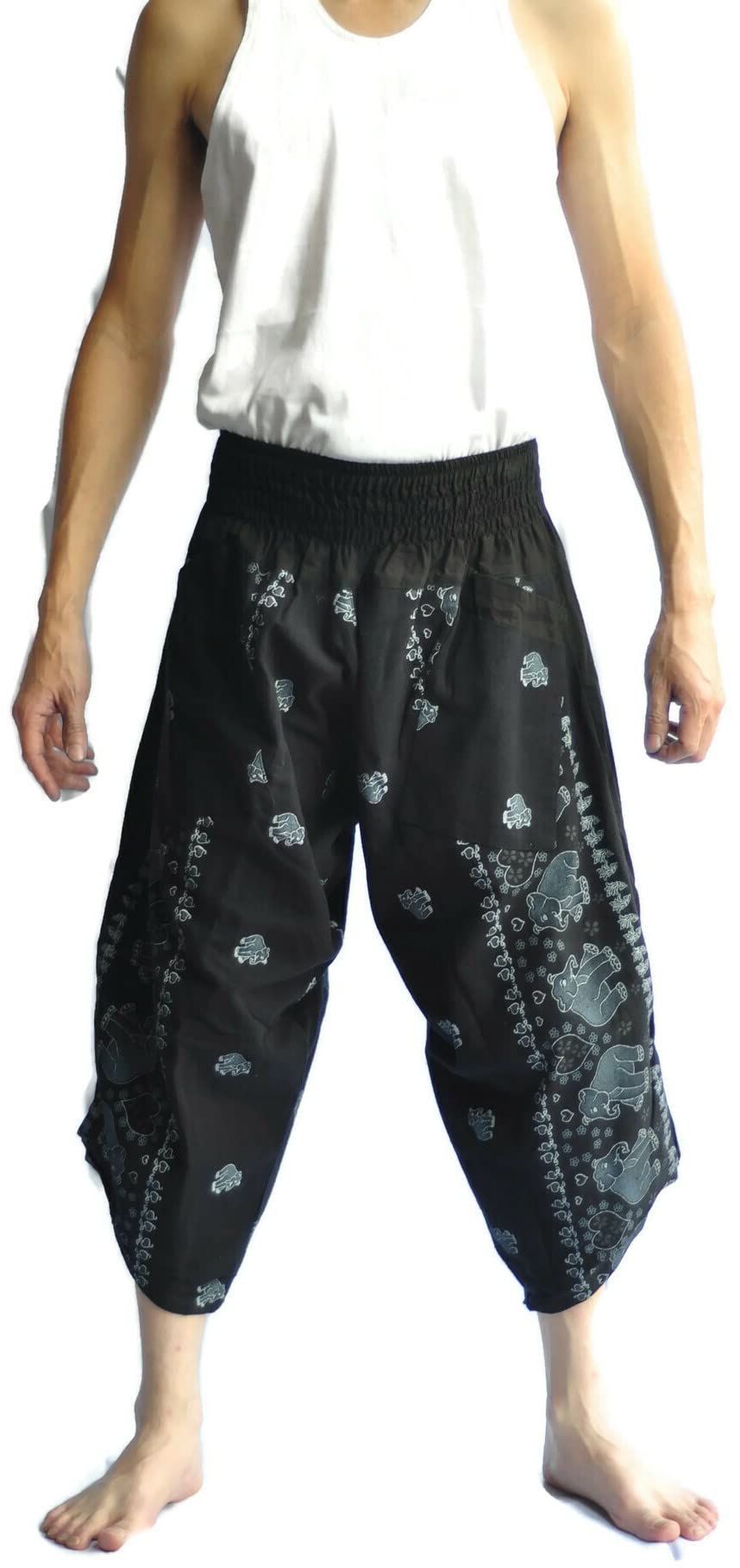 THS Mens Baggy Yoga Hippie Boho Aladdin Alibaba Harem Pants Handmade Elephant Pants Black