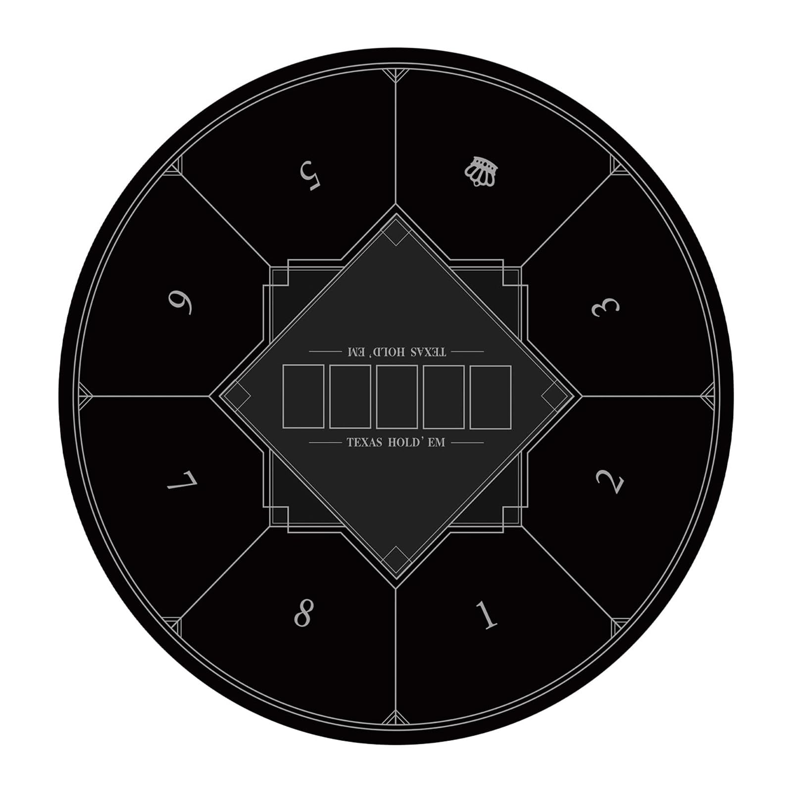 mata do gry w karty, Przenośna okrągła mata do pokera Texas Holdem, składany blat dla 8 graczy z matą nadrukiem w stylu Art Deco(Black,L)