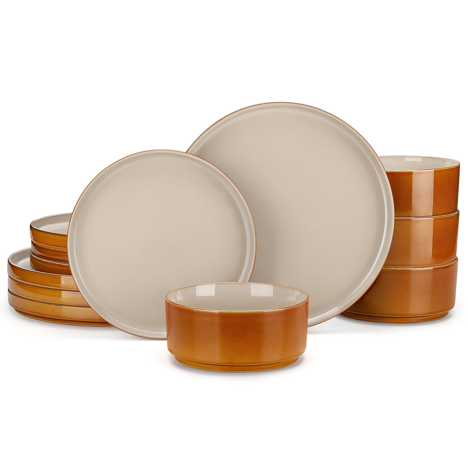 vancasso ONION Ceramic Plates and Bowls Sets, 12 Pieces Grey Dinnerware Sets for Kitchen, Reactive Glaze Dishes Set for 4, Dishwasher and Microwave Safe