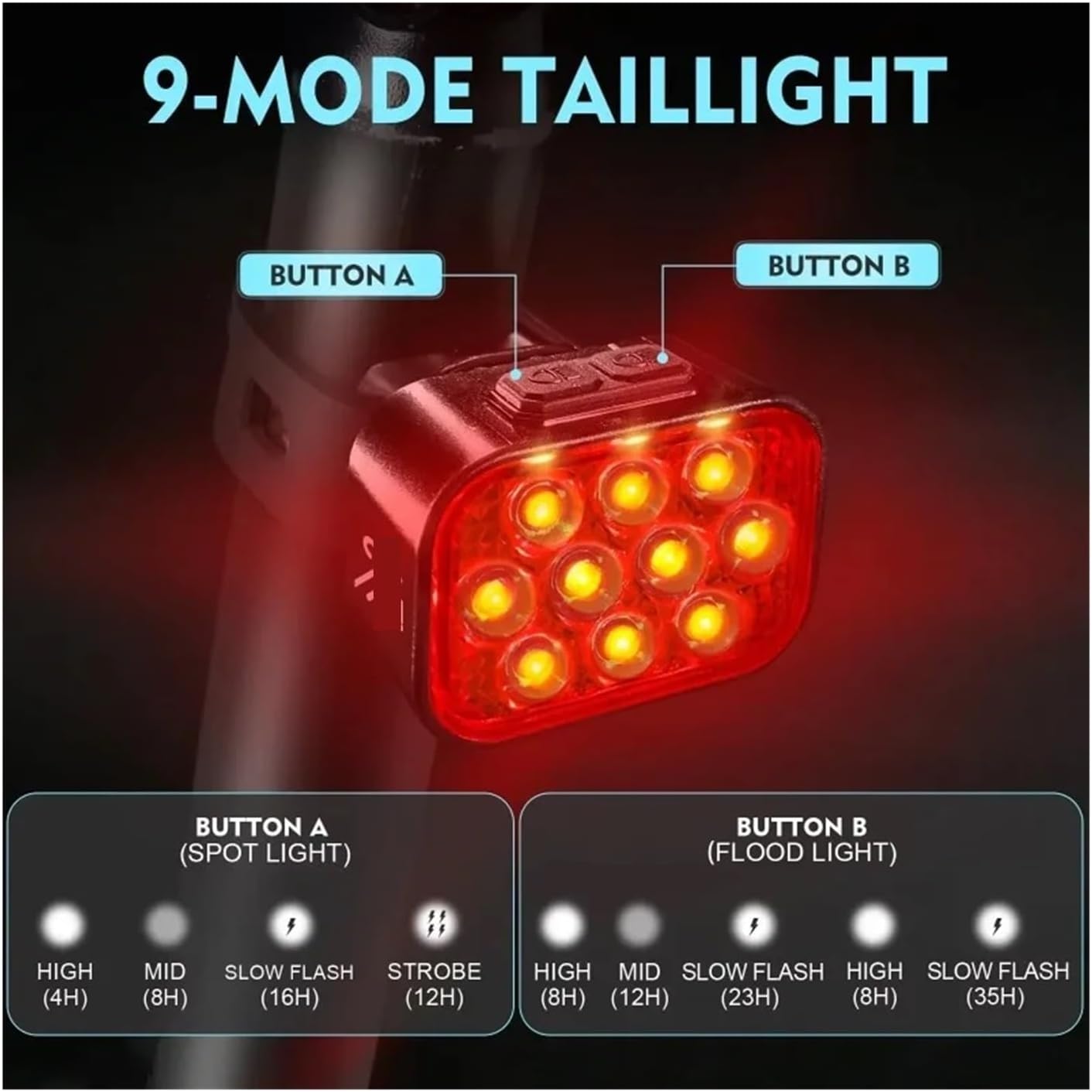Bike Tail Light Bicycle Rear Light 1100mAh LED Bike Lamp USB Rechargeable MTB Road Taillights USB