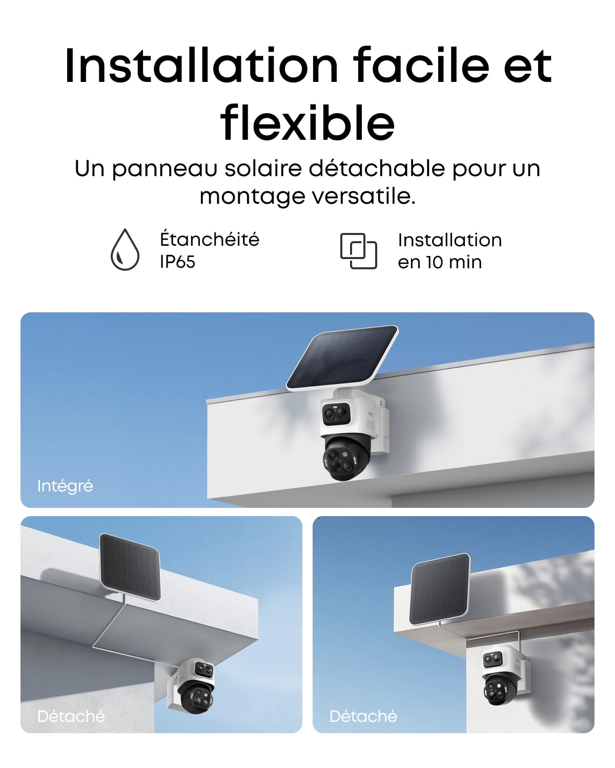 Caméra de surveillance eufyCam S4, solaire sans fil pour l'extérieur, Bullet-PTZ triple objectif, 4K UHD, couverture 360°, inclinaison, suivi auto, zoom hybride x 8, vue nocturne, pour HomeBase S380