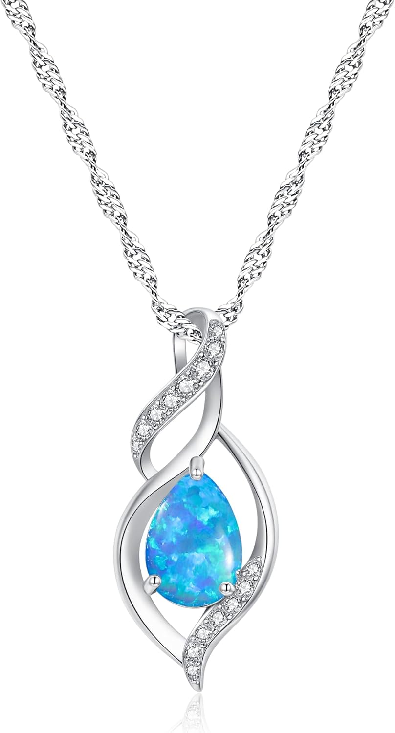 CiNily Opal Necklace for Women Teen, Silver Plated Dainty Pendant Necklace Gemstone Necklaces Opal Jewelry Gifts
