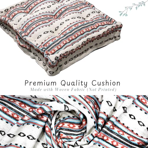 Image of Reversible 60x60x10 cm Woven Quilted Off White Floor Cushion with Cotton Filler for Seating, Patio Seat, Meditation, Yoga, Pooja, Guests, Living Room, Bedroom, Large Size 24x24x4 Inch