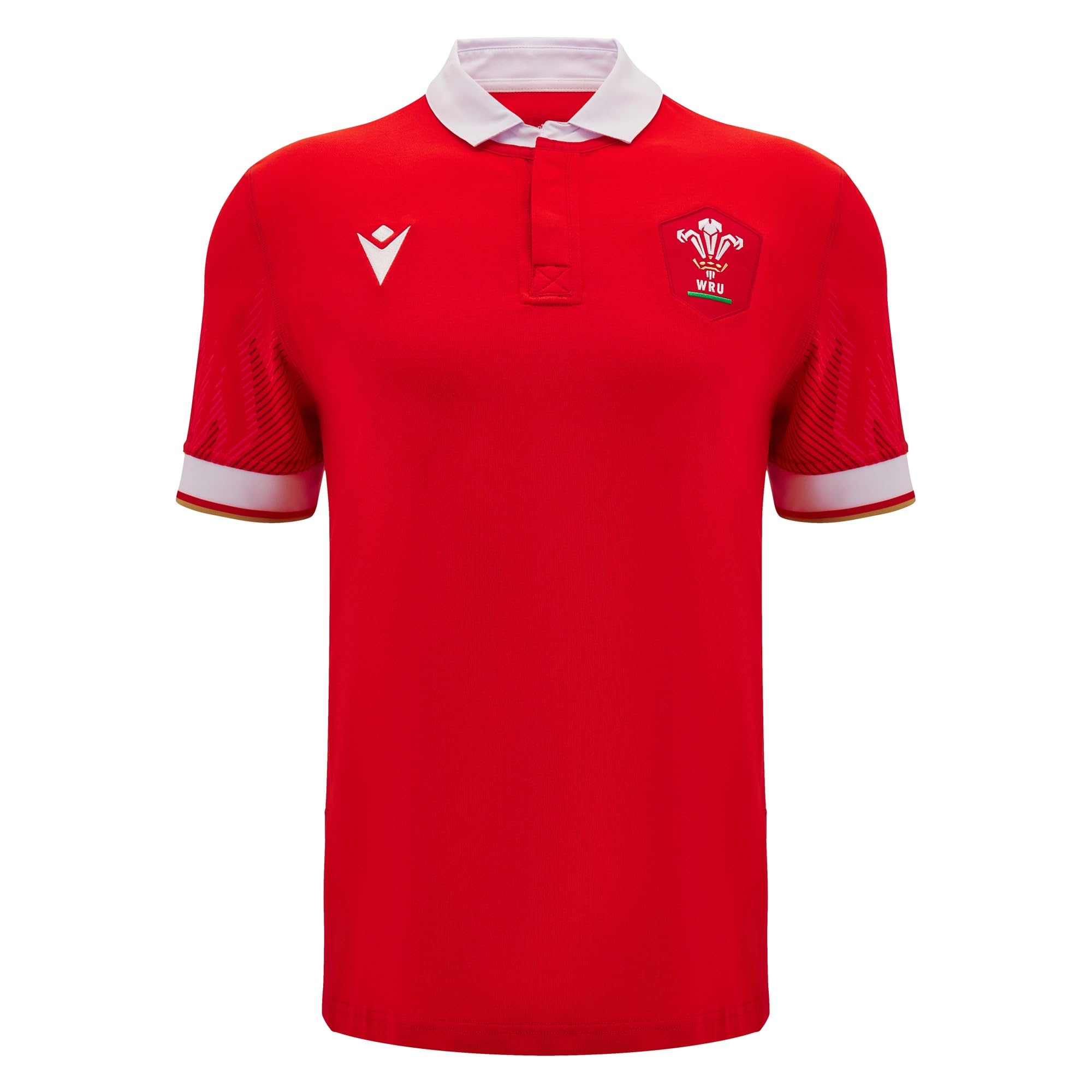 Macron Wales WRU 2024/25 Adults Six Nations Home Cotton Rugby Shirt (UK, Alpha, 3XL, Regular, Regular, Red)
