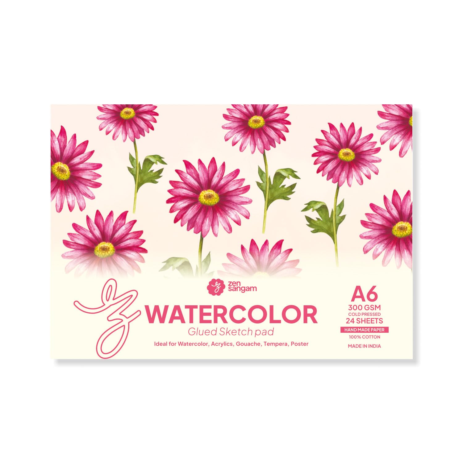 Zen Sangam Artists’ - A6 Watercolor Glued Sketch Paper Pad - 300 GSM - 100% Cotton Handmade Papers - (24 Sheets) - Rough Grain Surface - Size (14.8x10.5cm)-image-46