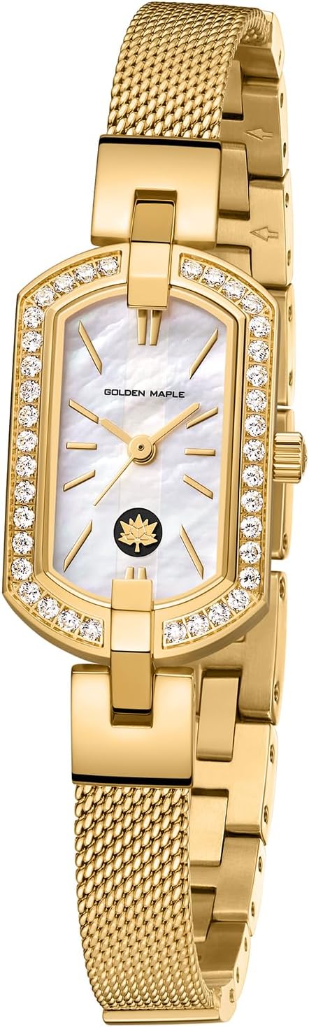 Golden Maple Watches for Women, Small Oval Stainless Steel Case, Mother fo Pearl Dial, Dainty Ladies Watches, Luxury Gifts for Her