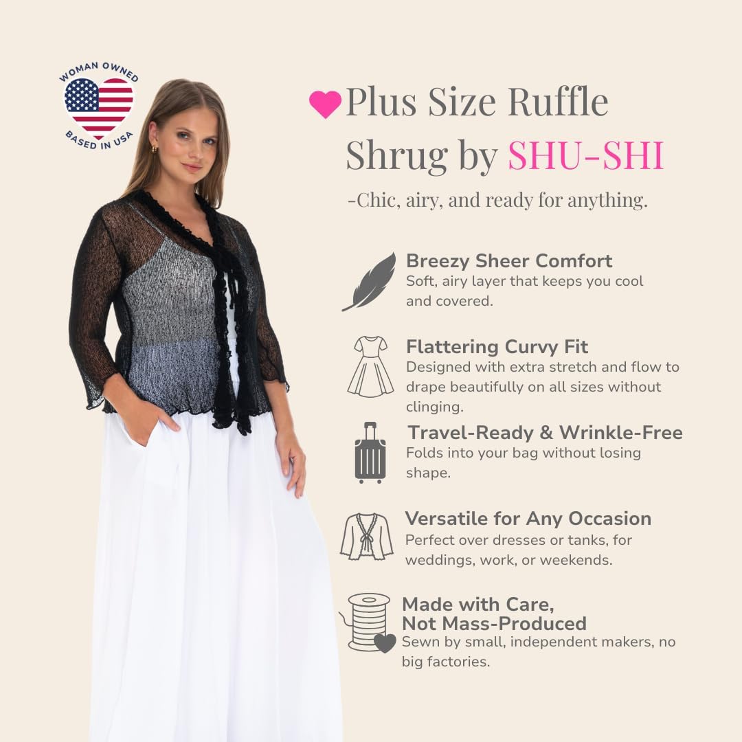 SHU-SHI Womens Plus Size Ruffle Shrug Shrug Tie Top Open Front Cardigan Lightweight Knit XL 2X 3X 4X Bolero Sweater