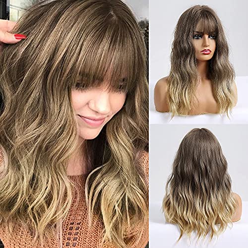 BOGSEA Ombre Blonde Wig with Bangs Shoulder Length Wigs for Women Ombre Blonde Wig with Brown Root Medium Length Wig Heat Resistant Hair Synthetic Wave Wig for Daily Use(Blonde Ombre Brown) BOGSEA Ombre Blonde Wig with Bangs Shoulder Length Wigs for Women Ombre Blonde Wig with Brown Root Medium Length Wig Heat Resistant Hair Synthetic Wave Wig for Daily Use(Blonde Ombre Brown)