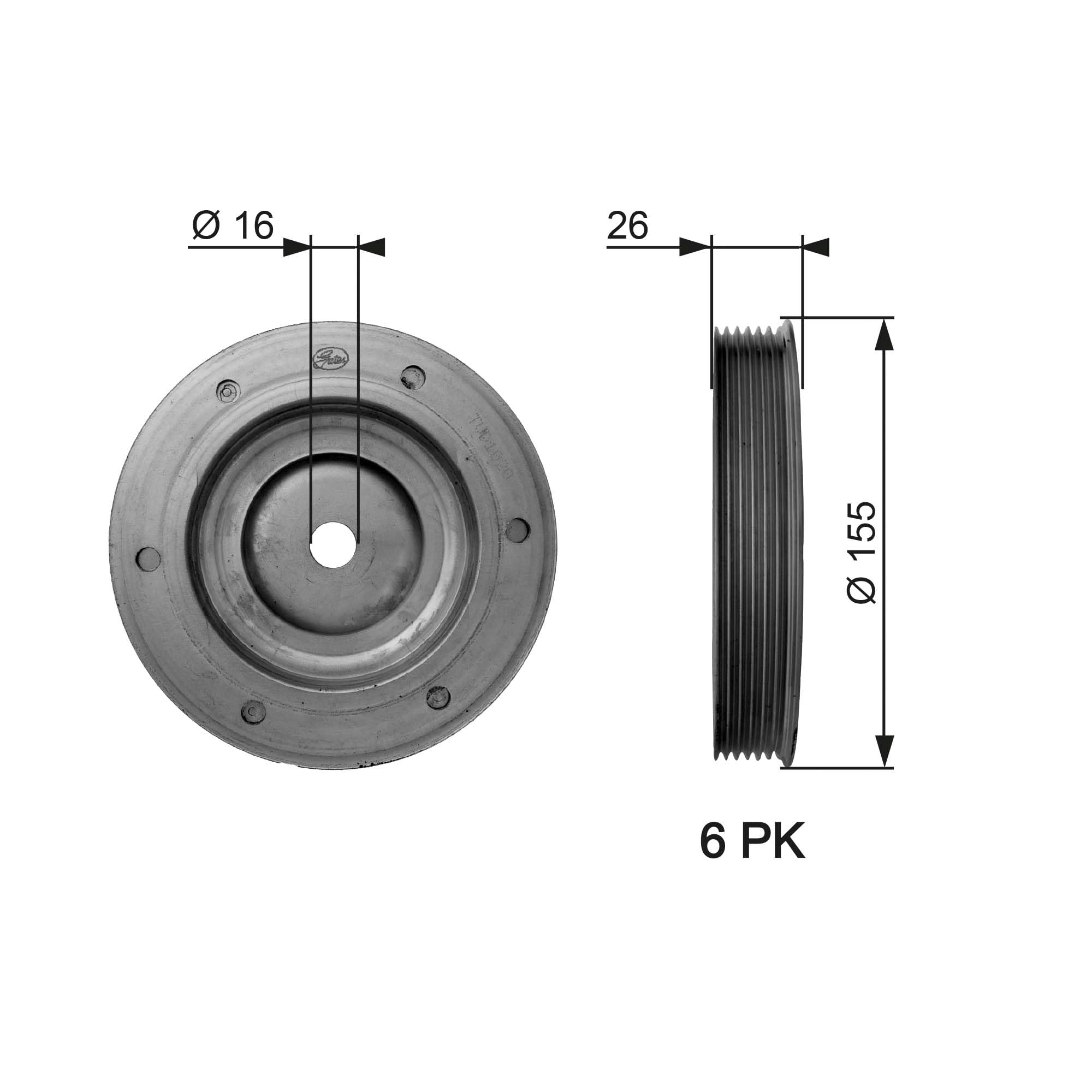 GATES TVD1020 Puleggia cinghia albero a gomiti senza accessori | Compatibile con: CITROËN C4 Coupe, C4 I, C4 I Kasten/Schrägheck, C5 II, C5 II Break, C5 Kasten/Kombi, C8, FIAT ULYSSE