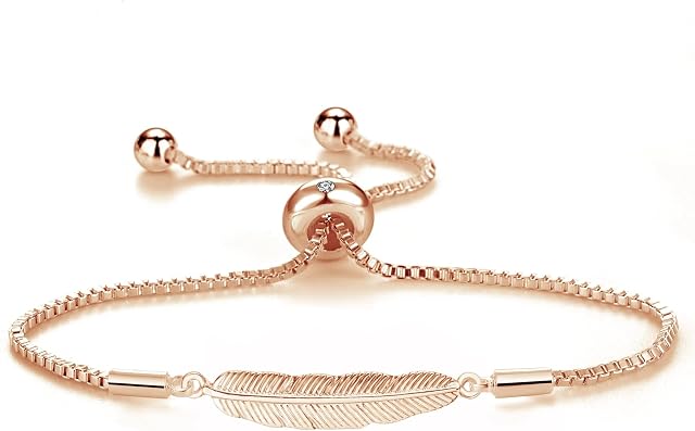 Philip Jones Rose Gold Plated Feather Friendship Bracelet Created with Zircondia® Crystals