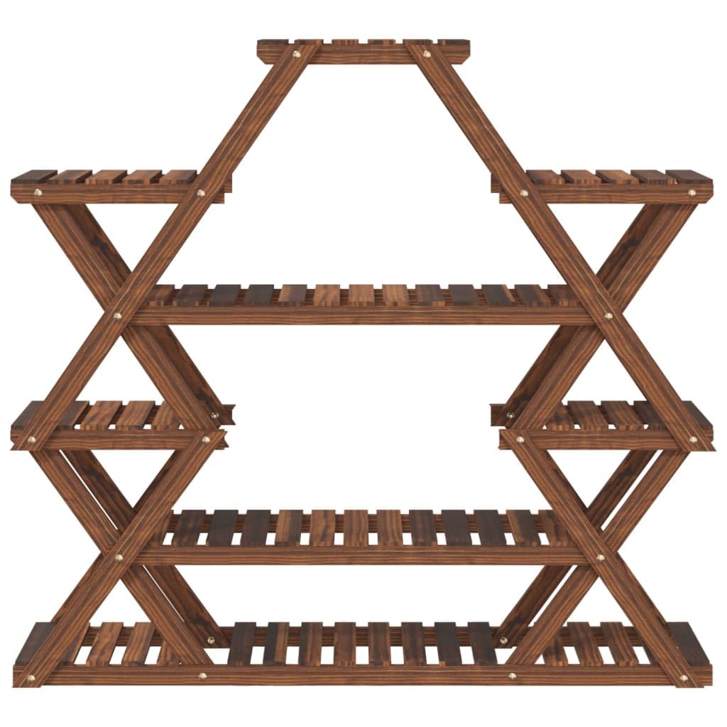 Soporte para flores de madera maciza de abeto carbonizado, 110 x 25 x 105 cm, resistente estantería para plantas con mucho espacio para decoración, ideal para salón, balcón o terraza.