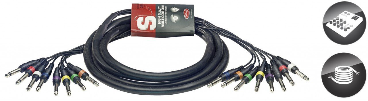 Stagg SML3/8P8P E Cavo Pro-Series loom 8 Jack Mono, 6,3 mm a 8 Jack Mono, 6,3 mm, 3m