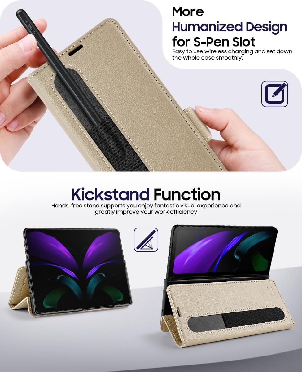 OCASE Compatible with Samsung Galaxy Z Fold6 Wallet Case with S Pen Holder, PU Leather Flip Folio, Card Slots, RFID Blocking, Kickstand, Phone Cover for Galaxy Z Fold 6 2024-Litchi Apricot