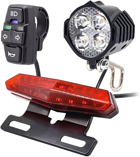 36V 48V Ebike Light Kit, Electric Bike Headlight with Horn,