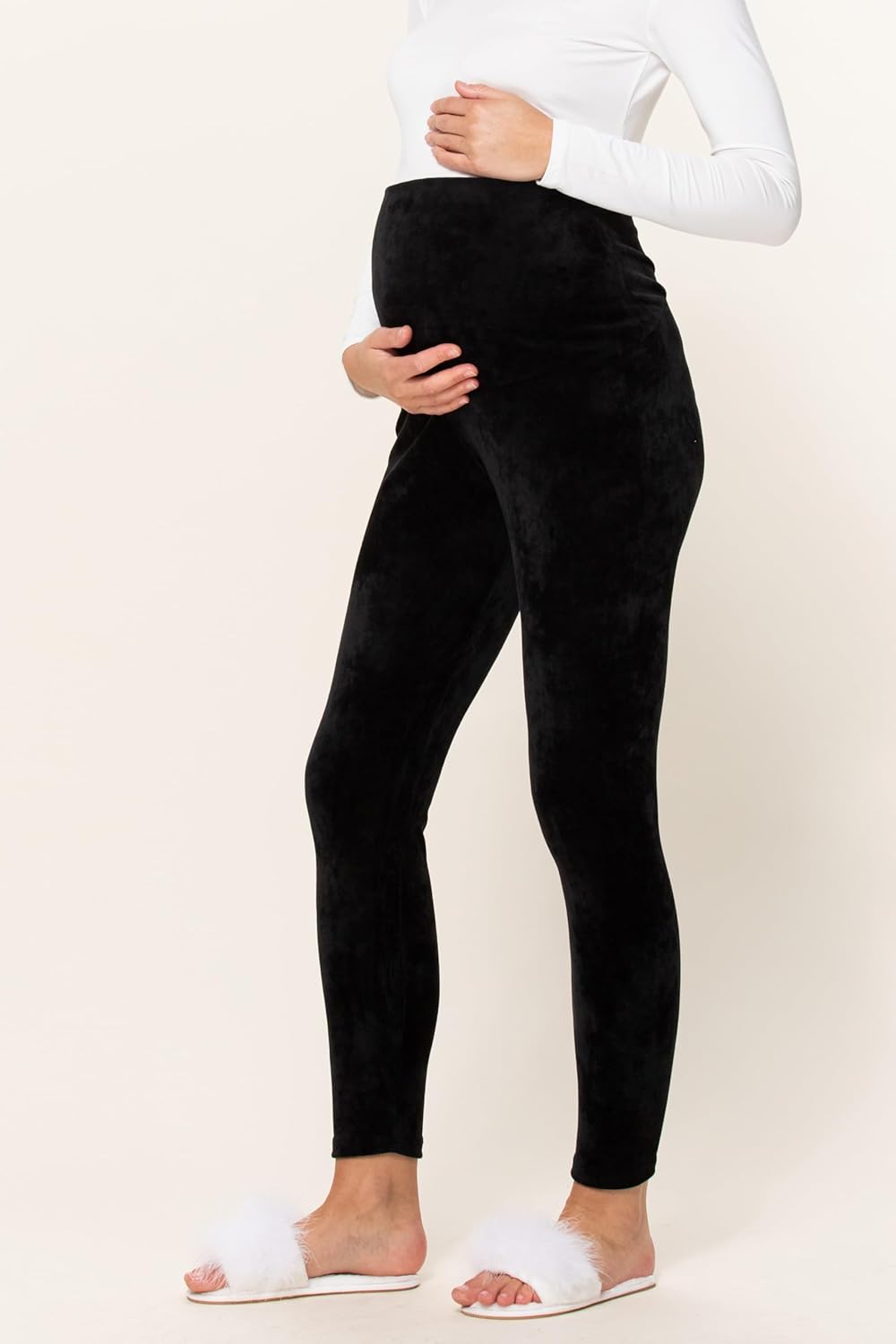 LaClef Womens Yoga High Waisted Velour Maternity Pants