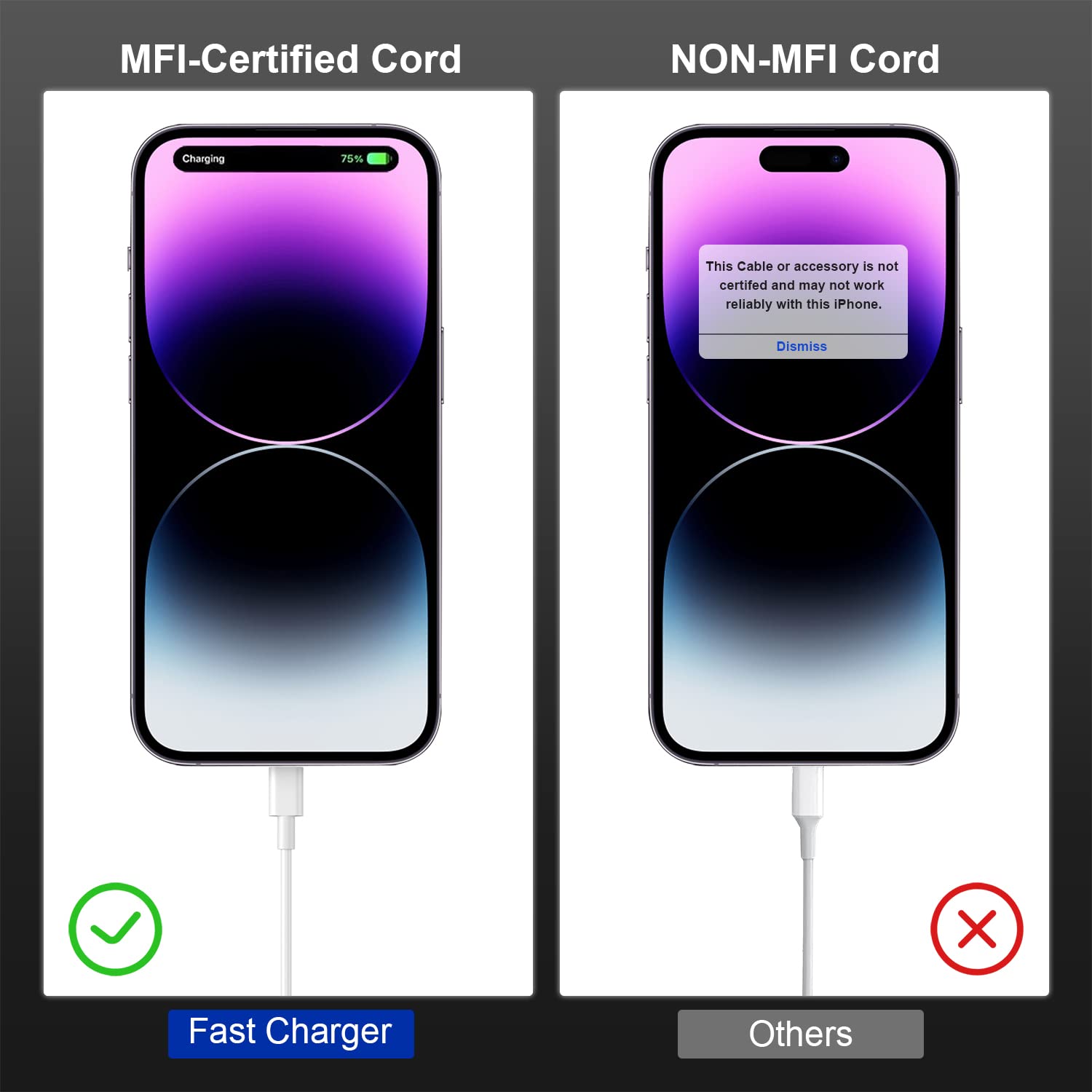 2 x Cable de carga rápida para iPhone 2m [Certificado Apple MFi], Cable de carga USB Tipo-C a Lightning para Apple iPhone14 13 12 Pro XR XS MAX X 8 Plus