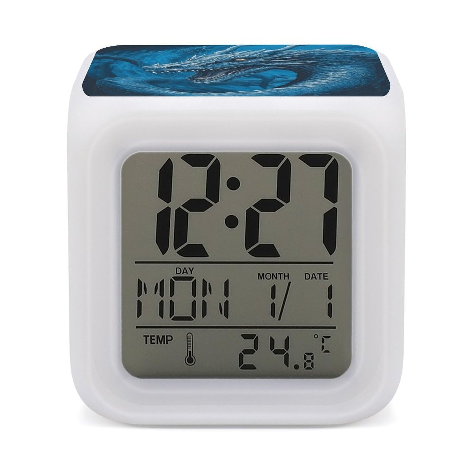 JTREHY Dragon Cool Blue Alarm Clock Seven Color Night Light Digital Clock Precision Reliable Alarms Clocks for Bedroom Heavy Sleepers Adults Gift for Men and Women