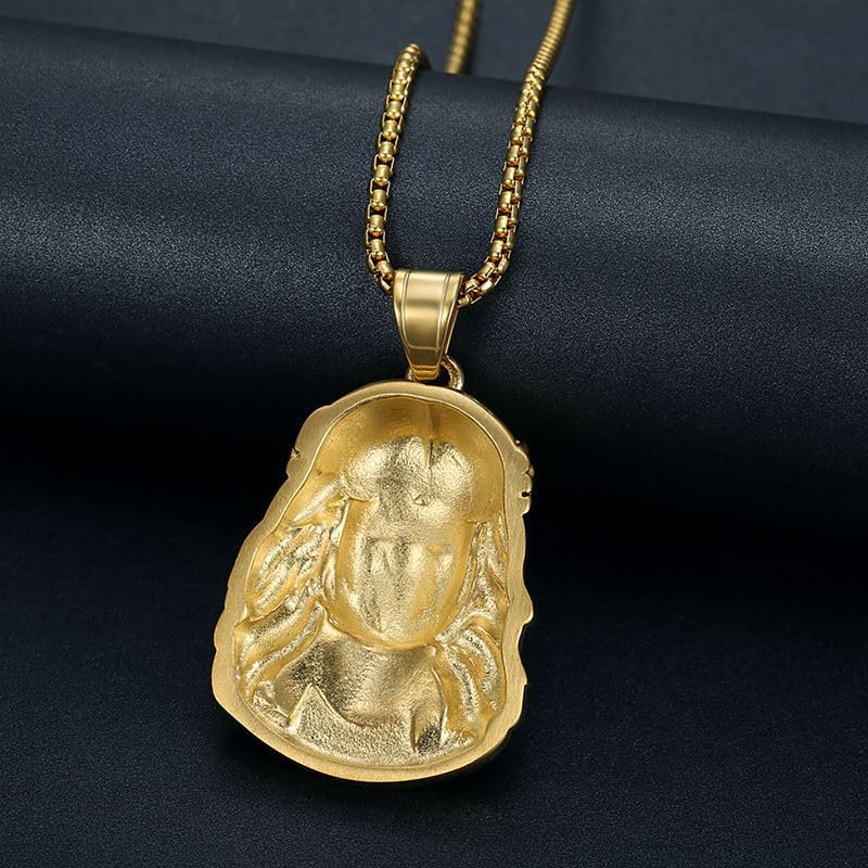 Fanshu Stainless Steel Jesus Charm Pendant Gold Human Face of Christ God Hip Hop Collar Chains Necklace for Men Women Couple Friends Christians Gift Fashion Jewelry4