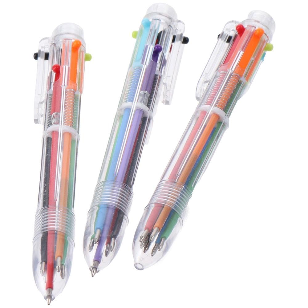 Risedot 12 Pcs Multi Colour 6-In-1 Multicolour Pens, 6 Colors Transparent Barrel Ballpoint Pen - Image 2